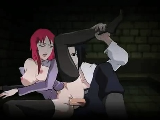 Busty hentai brunette sucks this hard hentai