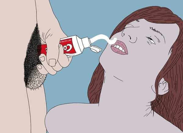 Bill Sussman erotic illustration cream on her face