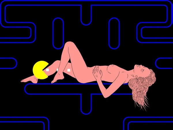 Bill Sussman erotic illustration Pacman eats pussy