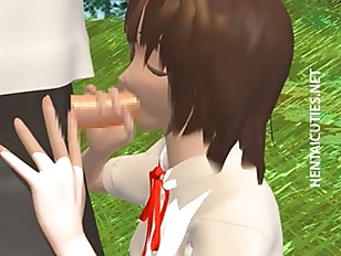 Hot 3D hentai girl gives head outside