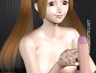 Pigtailed 3D anime girl play with dick