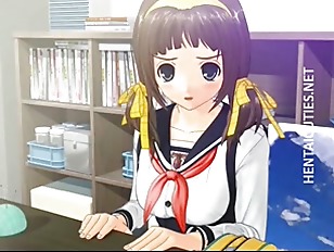 Pigtailed 3D hentai  gets slit rubbed