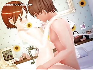 Delicate hentai girl fucked and cummed on her tits