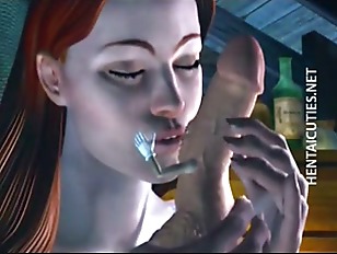 Horny 3D hentai bitch rubs a huge dick