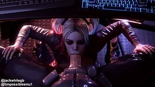 Harley Quinn Sucking The Bat Under His Desk