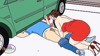 Stepmom collude with Santa, got me trapped under dad’s car just to make her Christmas wish which was to fuck my dick come  true